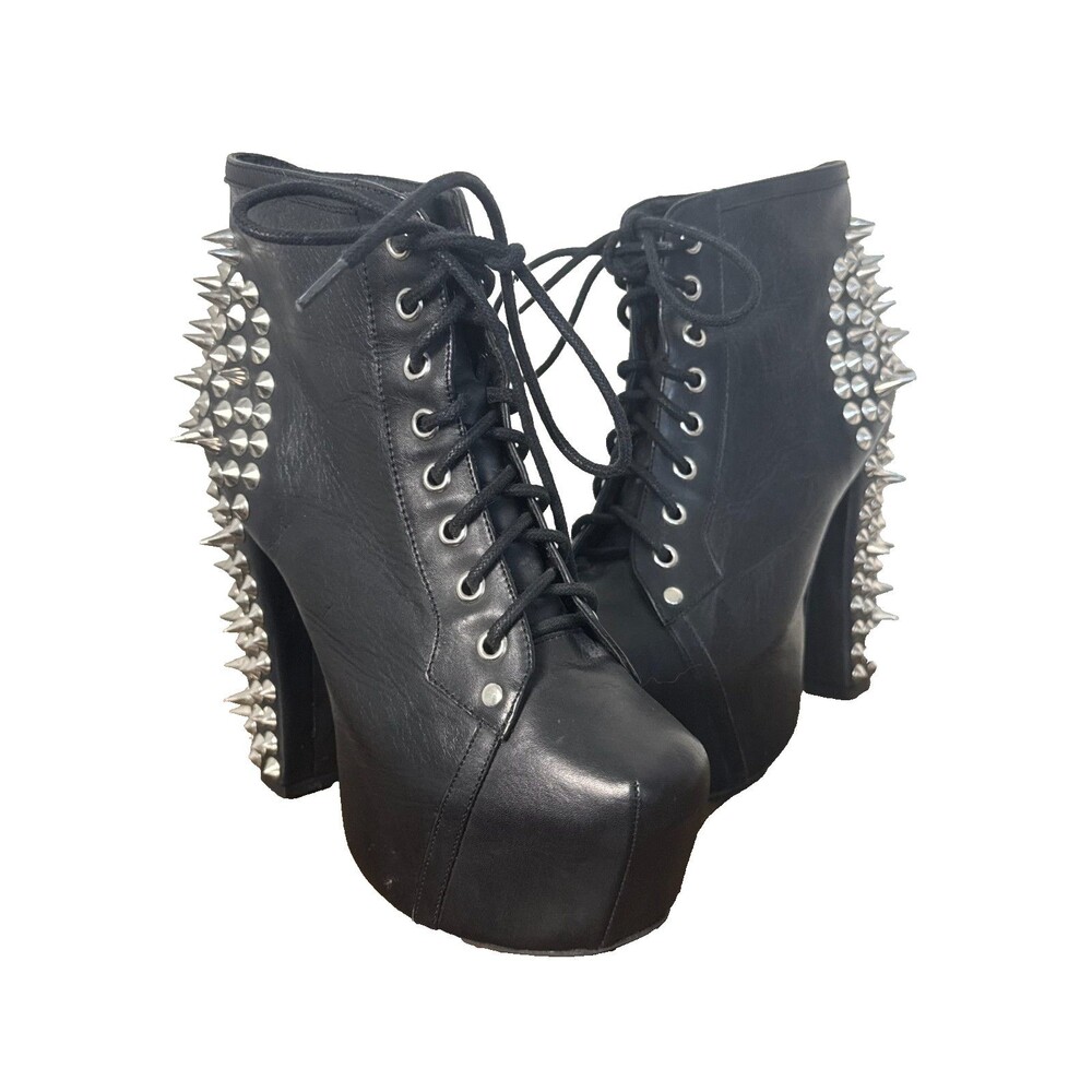 Rare Jeffrey Campbell Havana Last SPIKE Black Leather Spiked Platform Boots 7.5